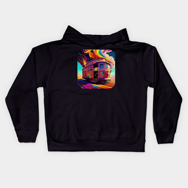 San Francisco Cable Car v2 (no text) Kids Hoodie by AI-datamancer